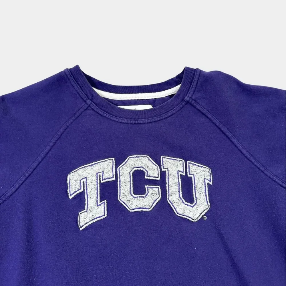 TCU Horned Frogs Sweatshirt Men's Large Purple Spell Out Raglan League NCAA - Picture 7 of 9